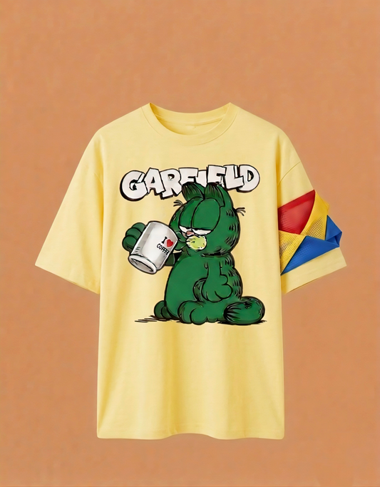 Street Wear Graphic Tee with Primary Color Mesh Sleeve Detail