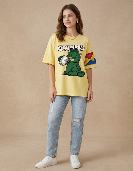 Street Wear Graphic Tee with Primary Color Mesh Sleeve Detail